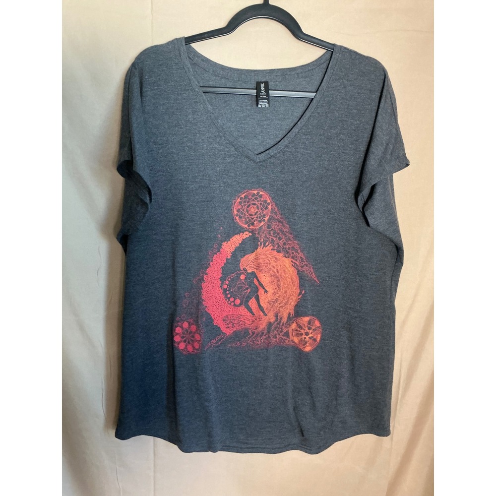 Anvil Akua Creative Graphic Tee Women 2XL Gray Excellent V-Neck Tri-Blend Top